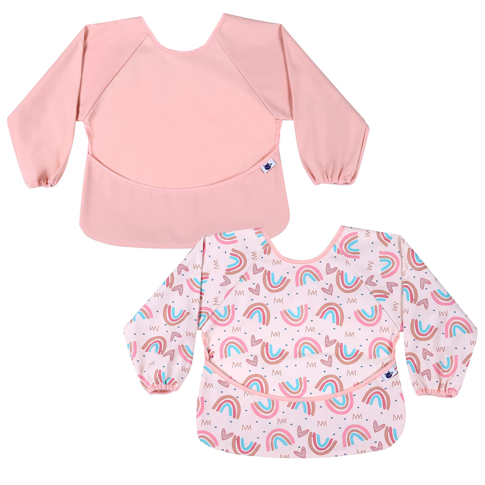 SPINFOX long-sleeve bib pink rainbow pack protects outfits during messy meals
