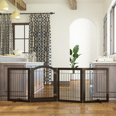 Spirich espresso dog gate door walk-through for easy pet passage