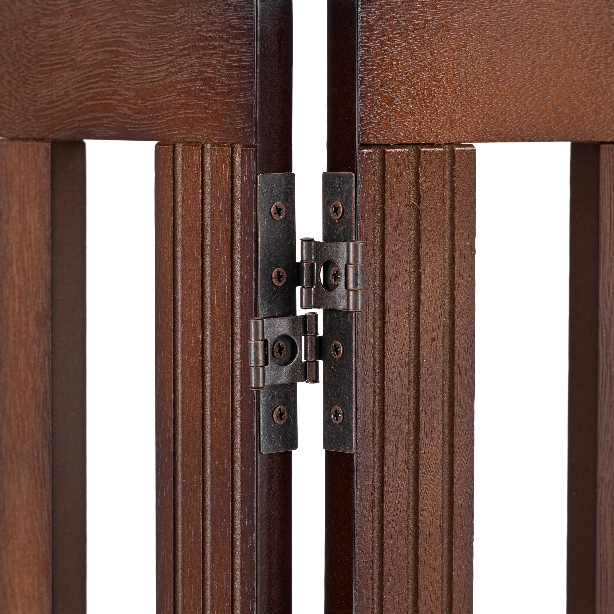 Spirich gate folds compactly for convenient storage when not in use.