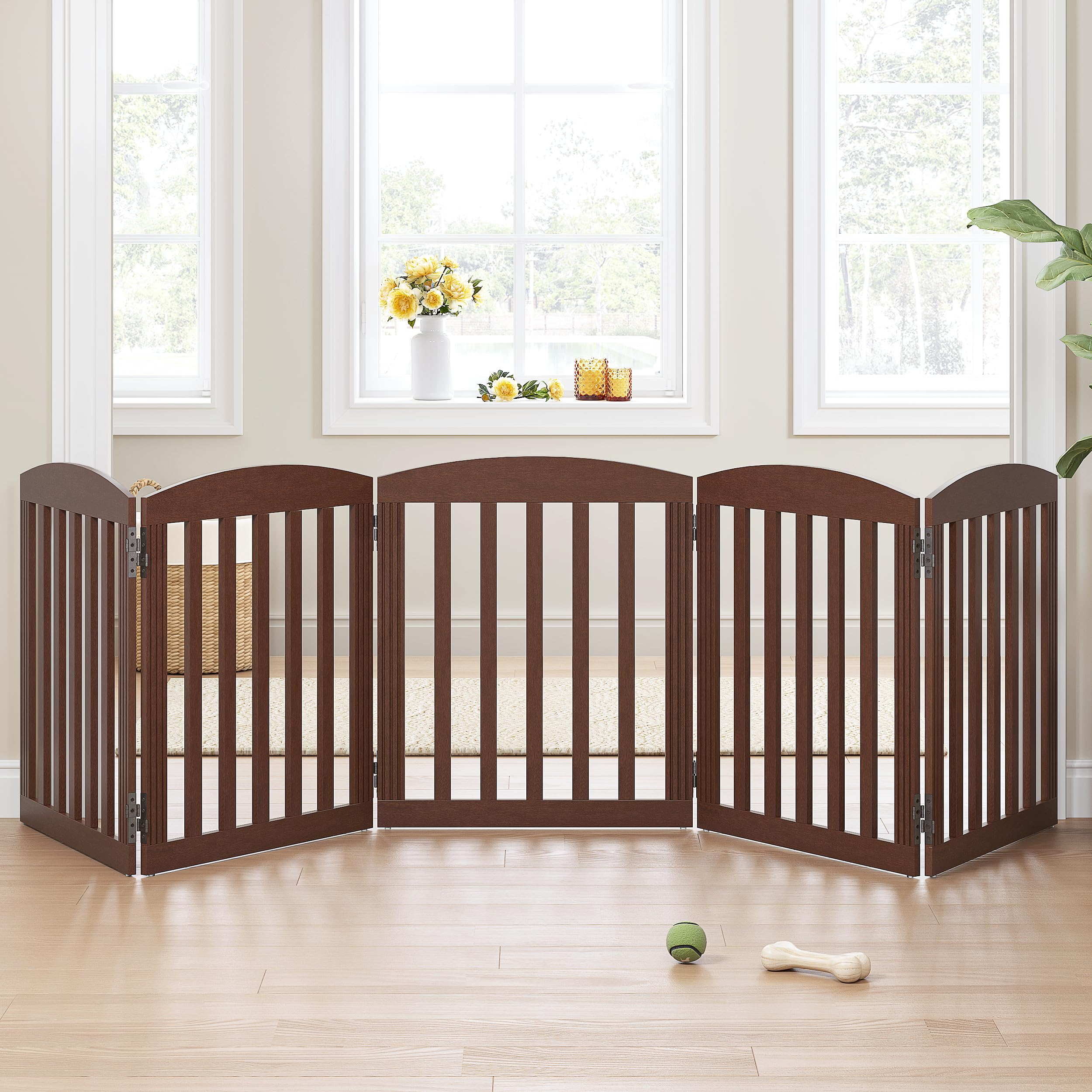 Spirich dog gate folded-accordion setup for easy room divider.