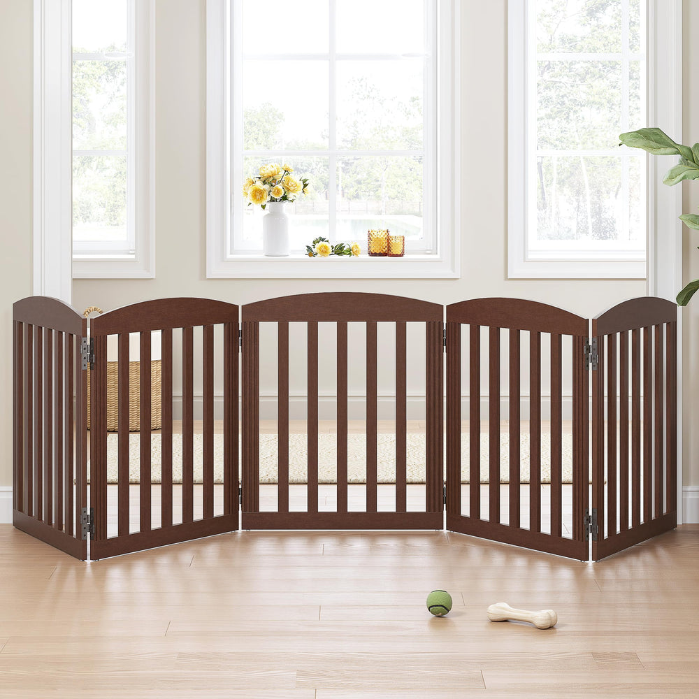 Spirich dog gate folded-accordion setup for easy room divider.