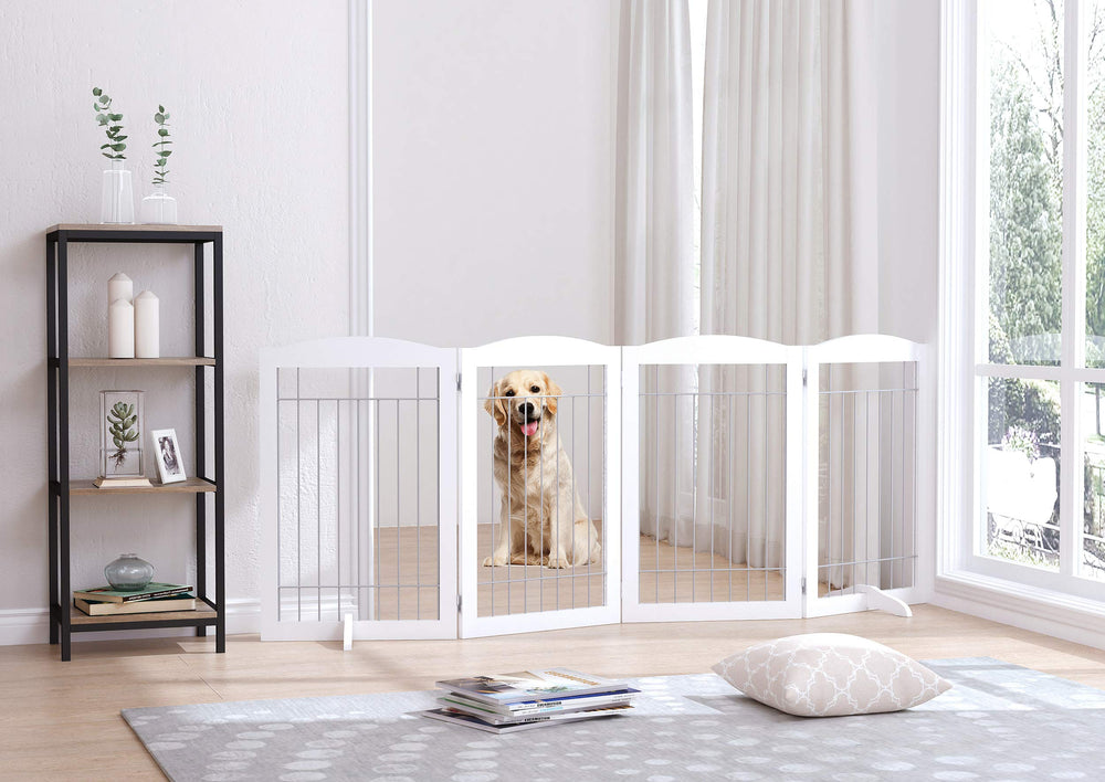 Spirich dog gate steel-wire interior deters chewing while confining pets.
