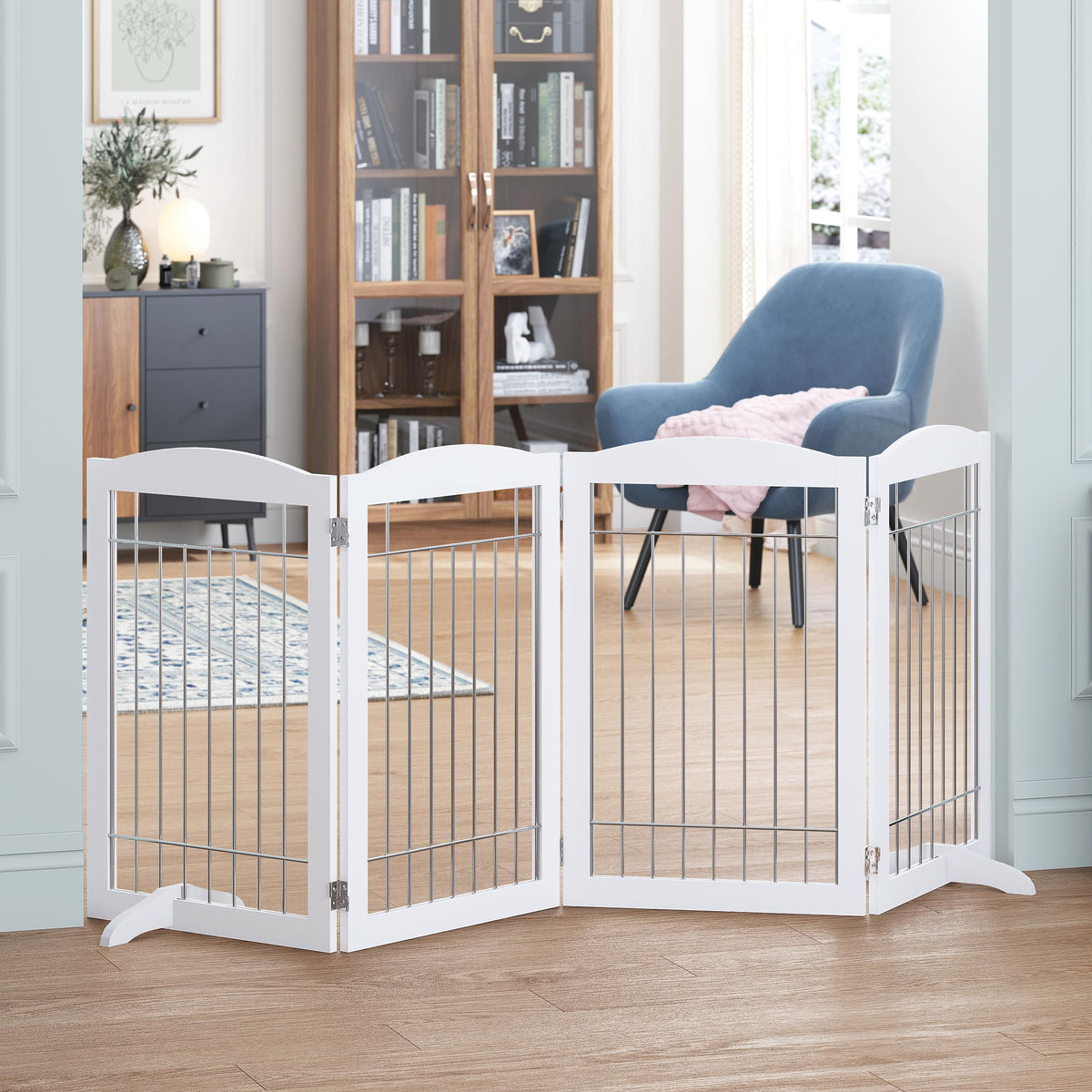 Spirich dog gate 80in hallway setup safely contains pets.