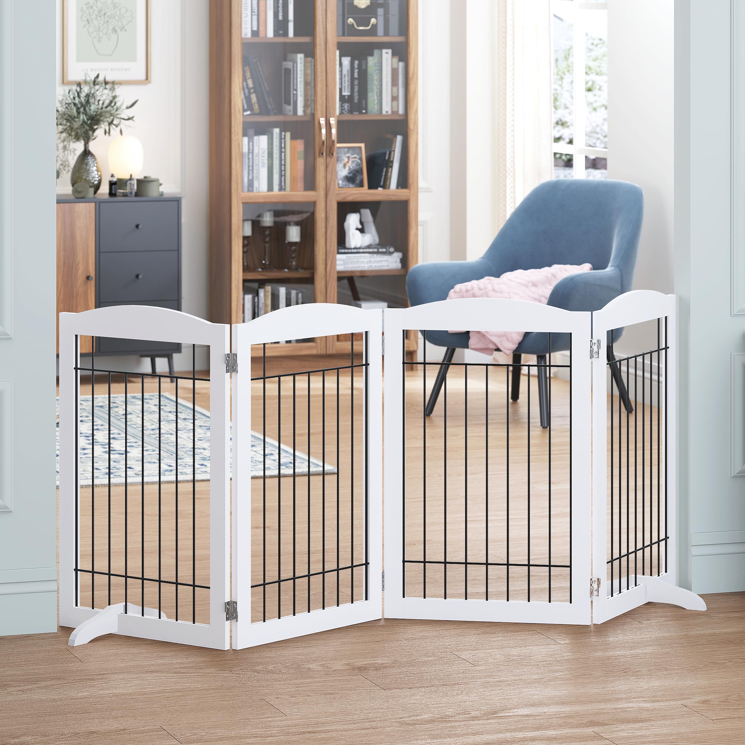 Spirich free-standing gate, 80 inches wide, for wide hallways and doorways.
