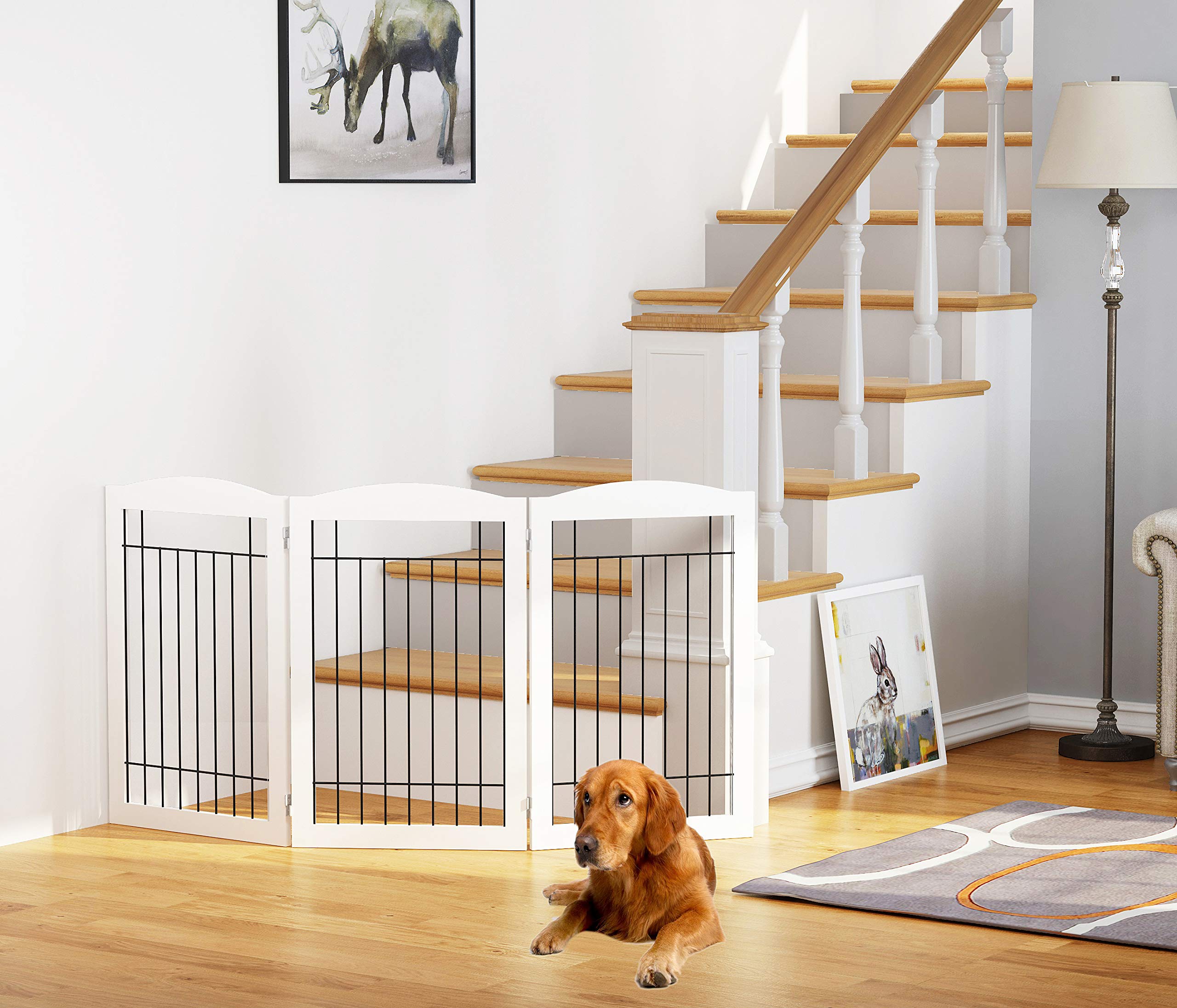 Spirich three-panel white gate showing easy accordion setup for doorways.
