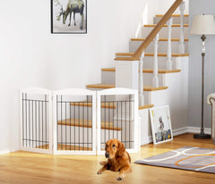 Spirich three-panel white gate showing easy accordion setup for doorways.
