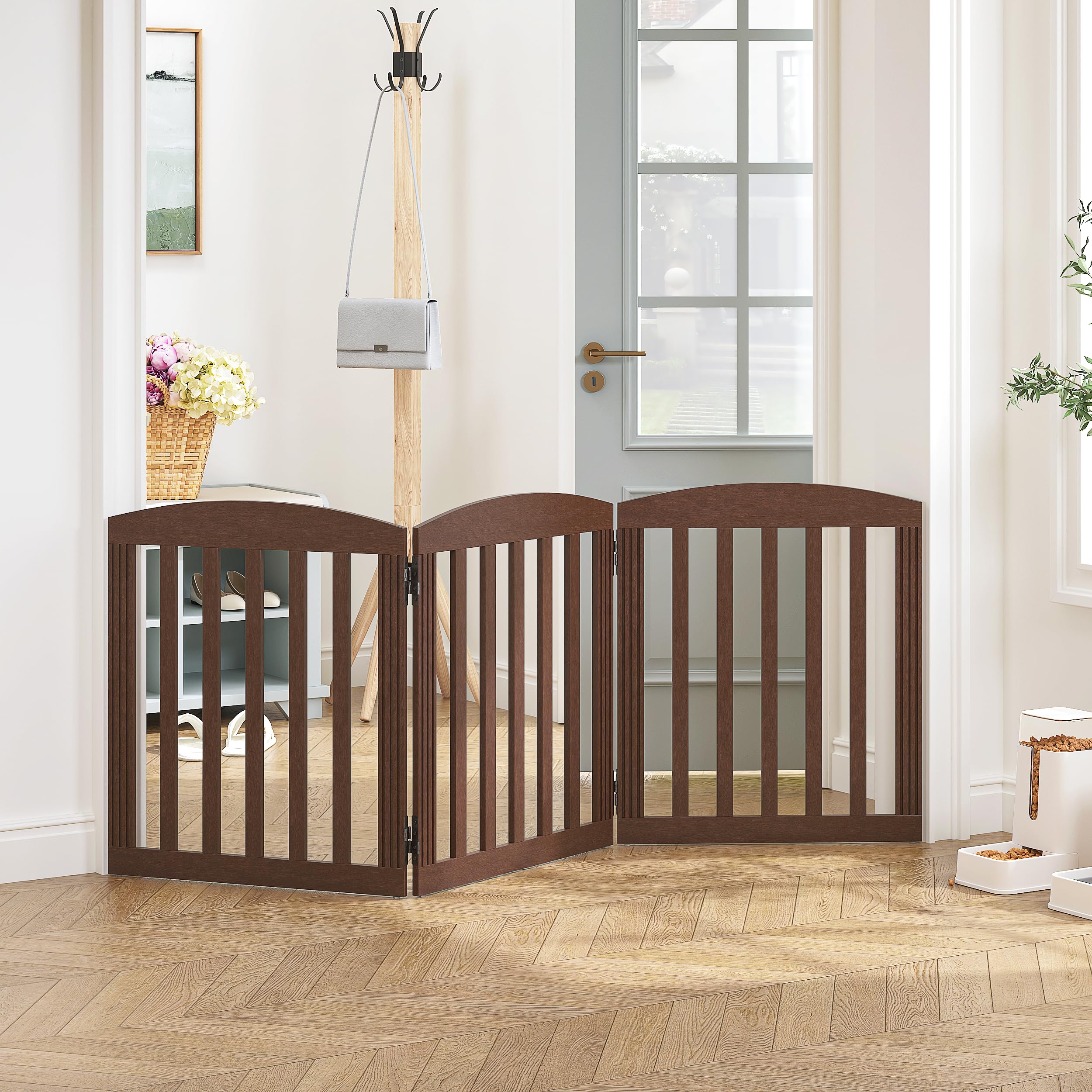 Spirich 3-panel brown gate fits stairs for pet safety