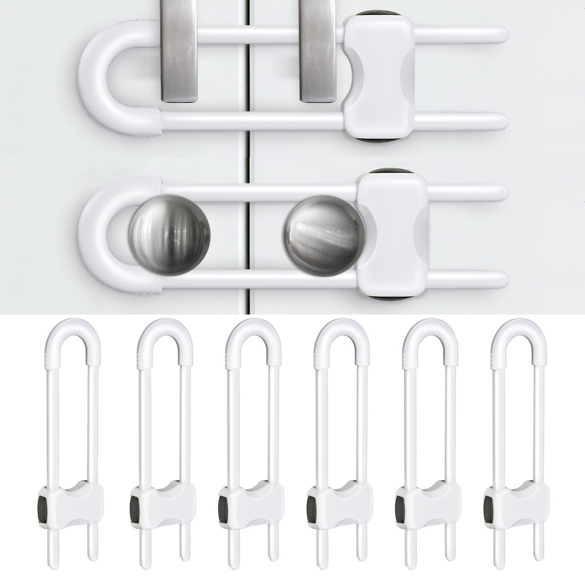 SPISPI baby-proofing cabinet locks installed on cabinet handles for safer kitchens