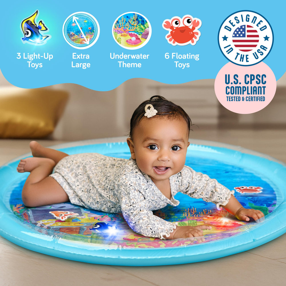 SplashEZ 30-inch water mat provides a large play area for rolling and crawling