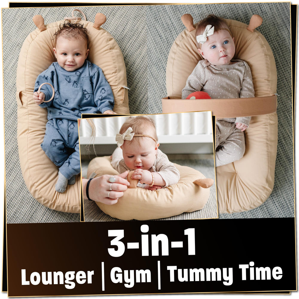 SplashEZ Baby Lounger Camel 3D Mesh Core highlights breathable airflow for comfort