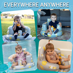 SplashEZ inflatable baby seat polka dots grey in-use floor seating for play
