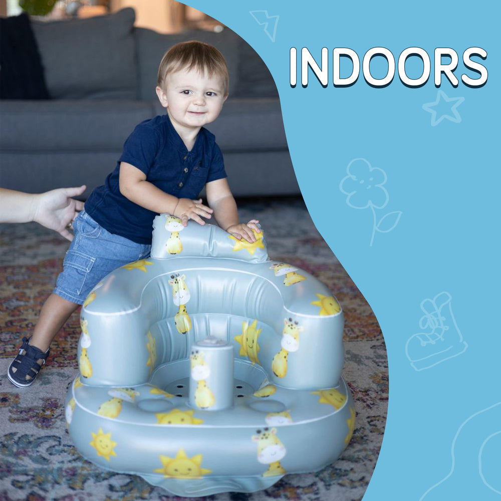 SplashEZ inflatable baby seat polka dots grey travel-ready compact when deflated