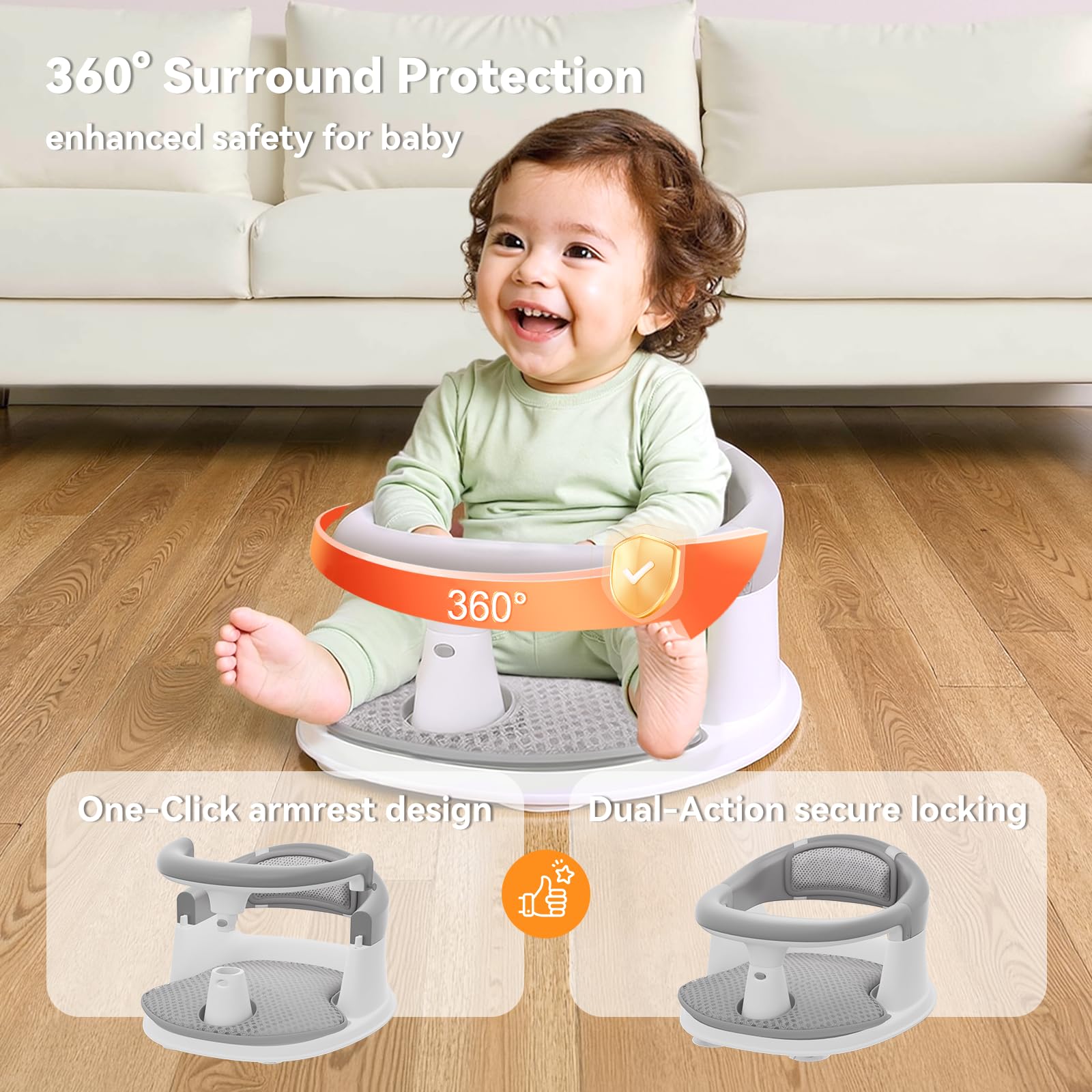 Spluvvly bath seat dual-lock safety prevents accidental openings.