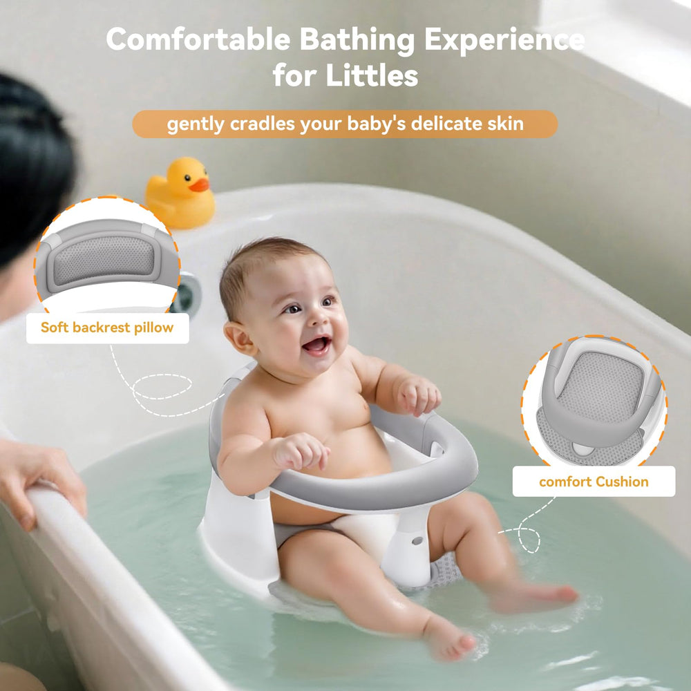 Spluvvly bath seat shows a temperature sticker for just-right water.