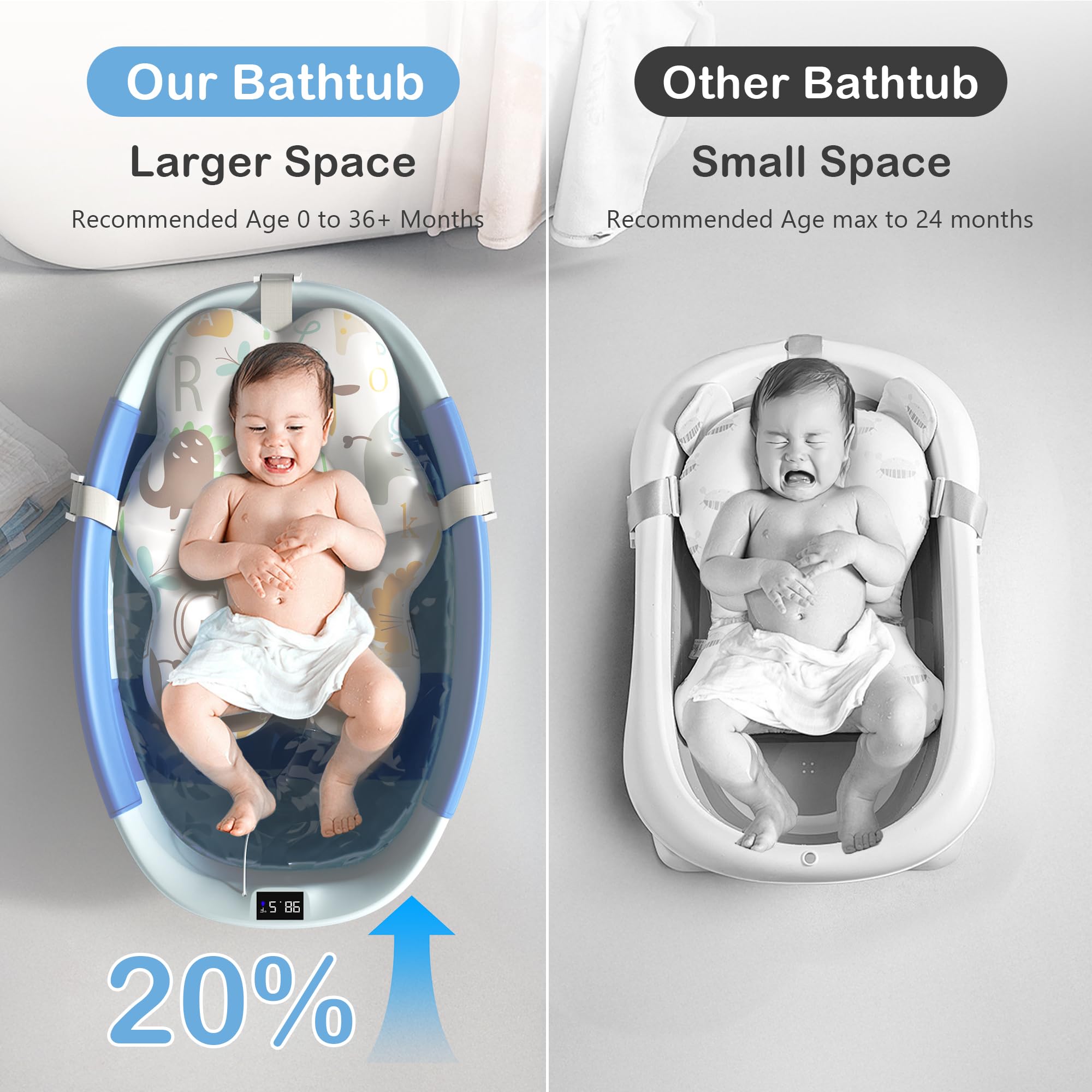 Spluvvly collapsible baby bathtub blue 3-second fold for quick setup.
