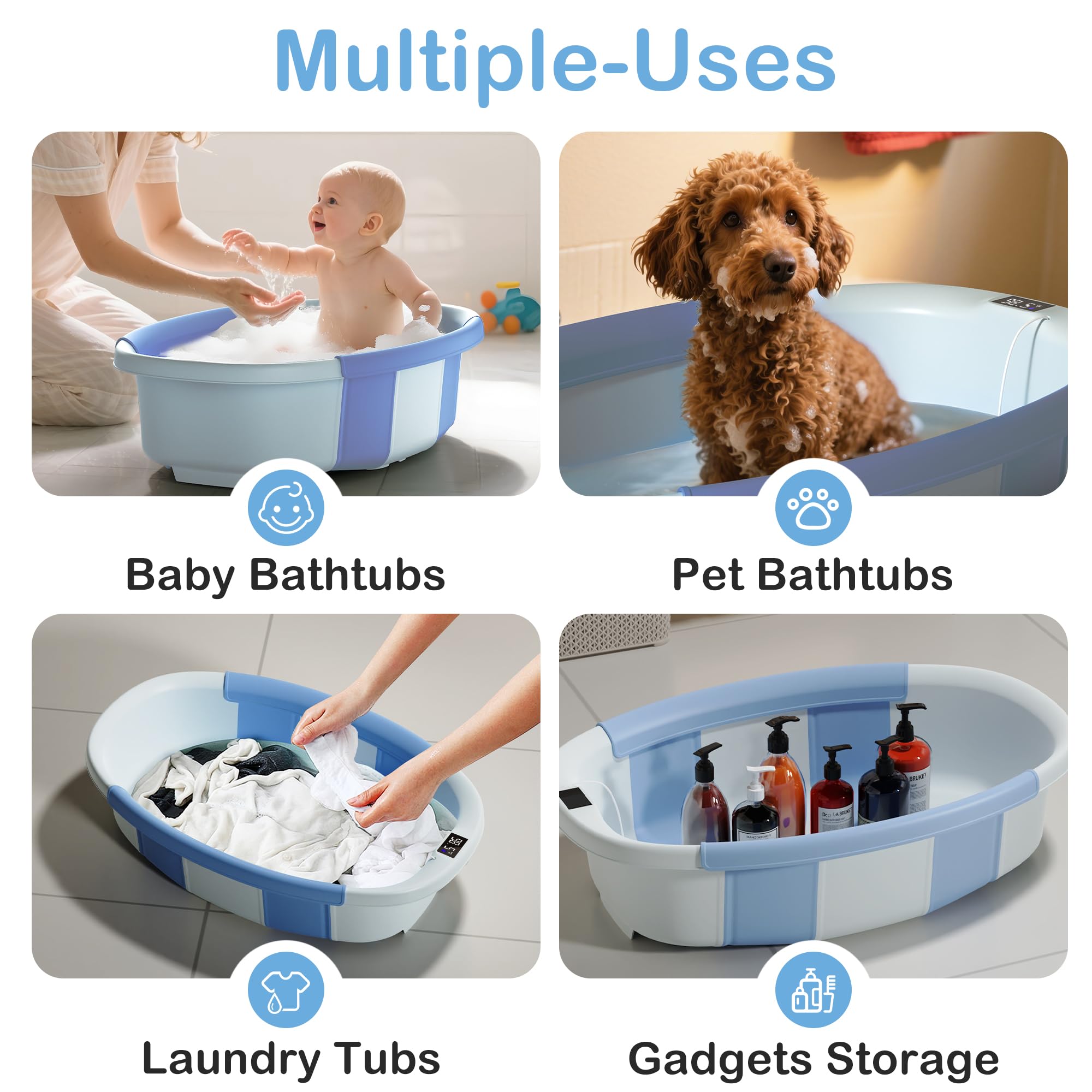 Spluvvly collapsible baby bathtub blue travel-ready design for home or outdoors.