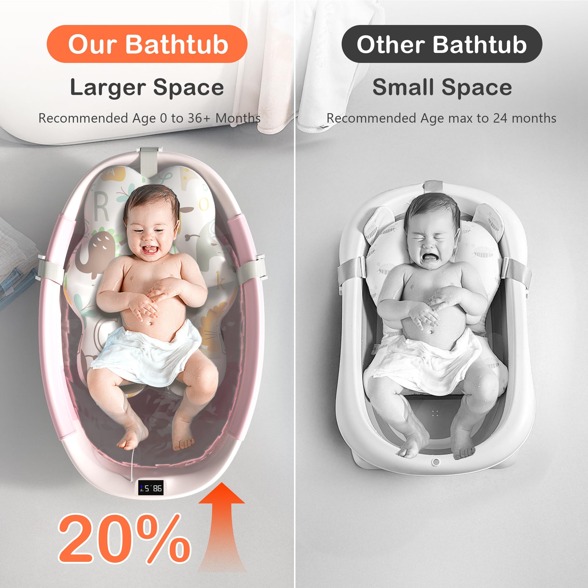Spluvvly collapsible baby tub large pink setup for easy use