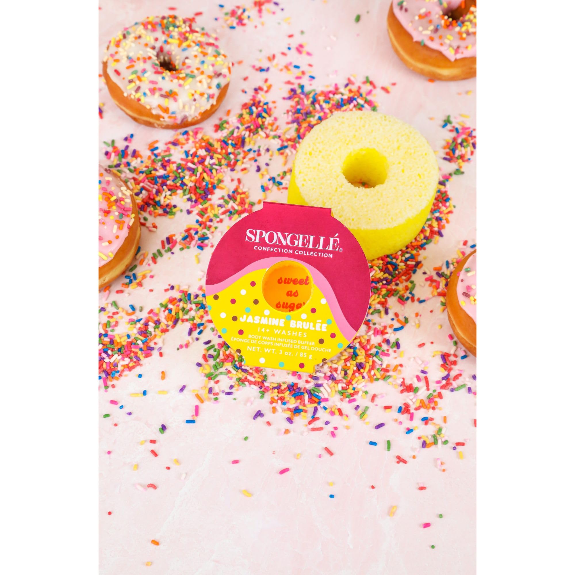 SPONGELLÉ Confection Jasmine Brûlée packaging emphasizes gifting-ready premium skincare.