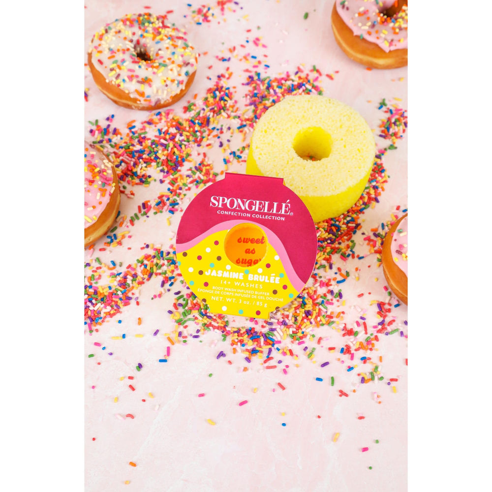 SPONGELLÉ Confection Jasmine Brûlée packaging emphasizes gifting-ready premium skincare.