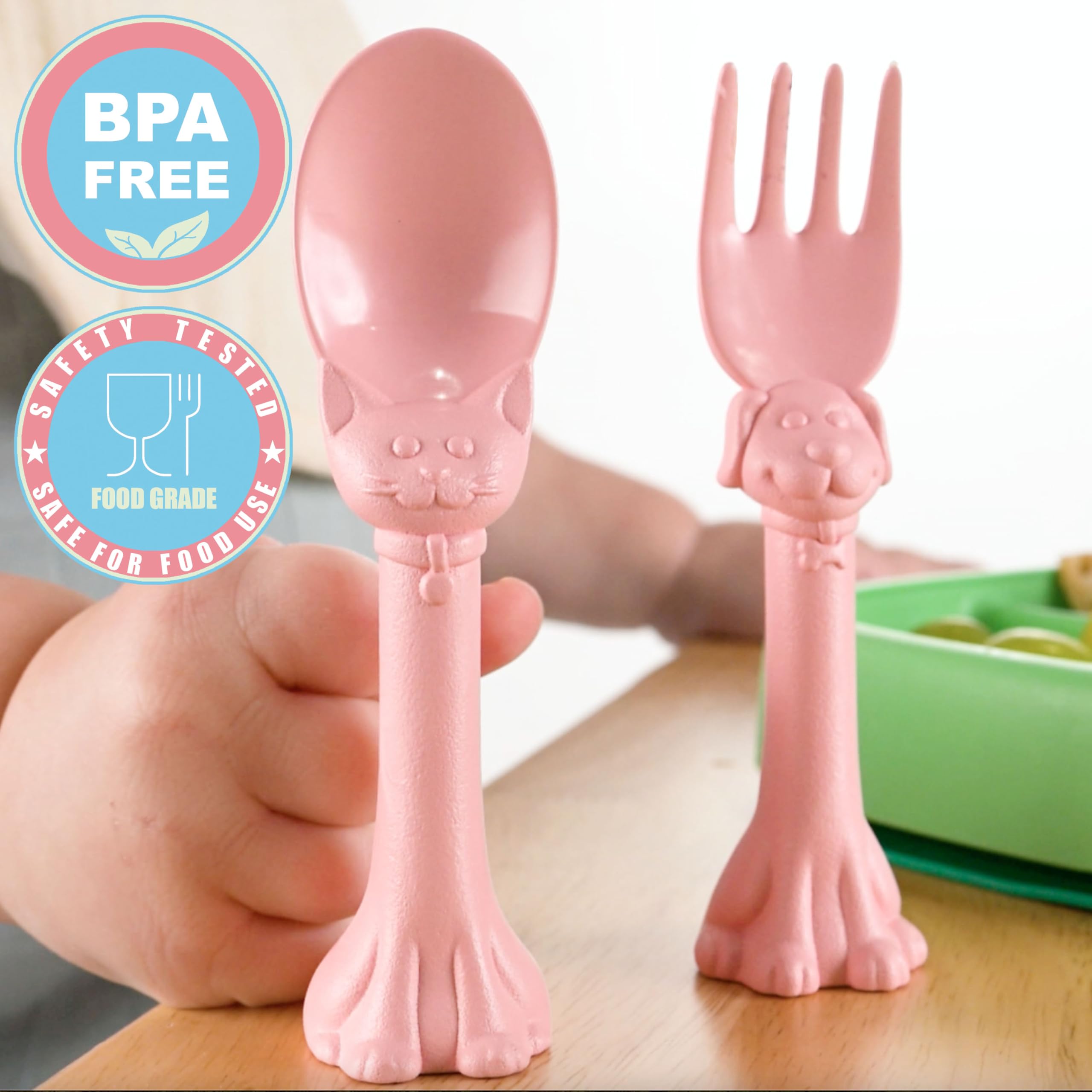 Spoon la la self-standing mealtime utensils keep surfaces clean and organized.