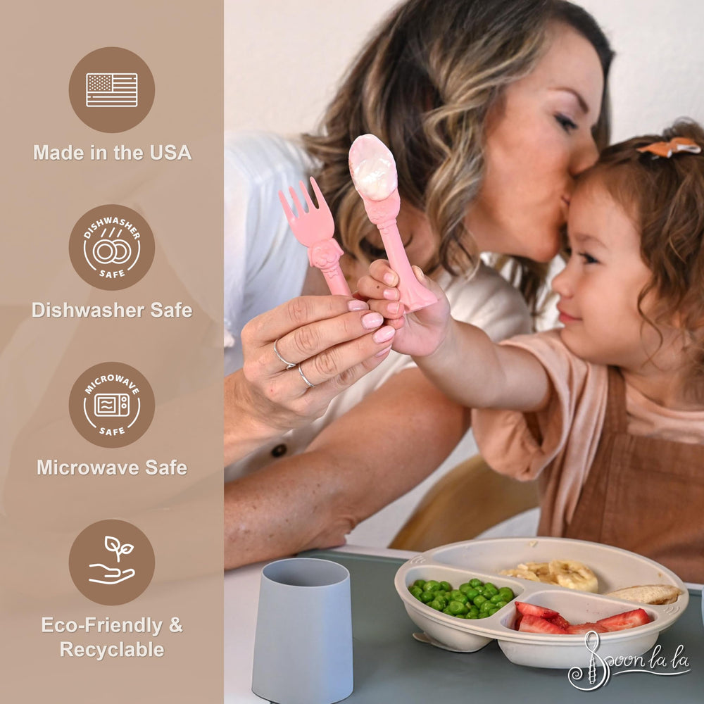 Spoon la la toddler fork pink designed for comfortable self-feeding.