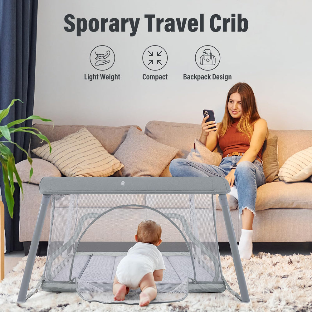 Sporary Travel Crib stable trapezoidal frame supports babies as they grow