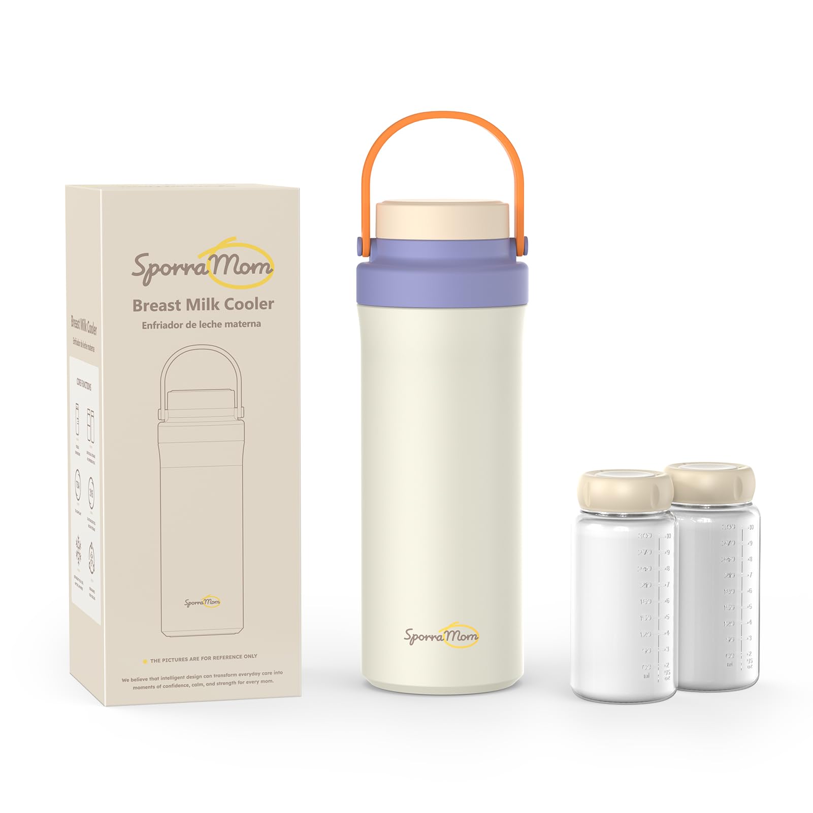 SporraMom breastmilk cooler purple front view showing portable on-the-go design for temperature maintenance