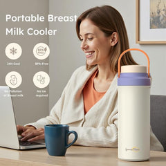 SporraMom breastmilk cooler purple side view highlighting compact portability for travel