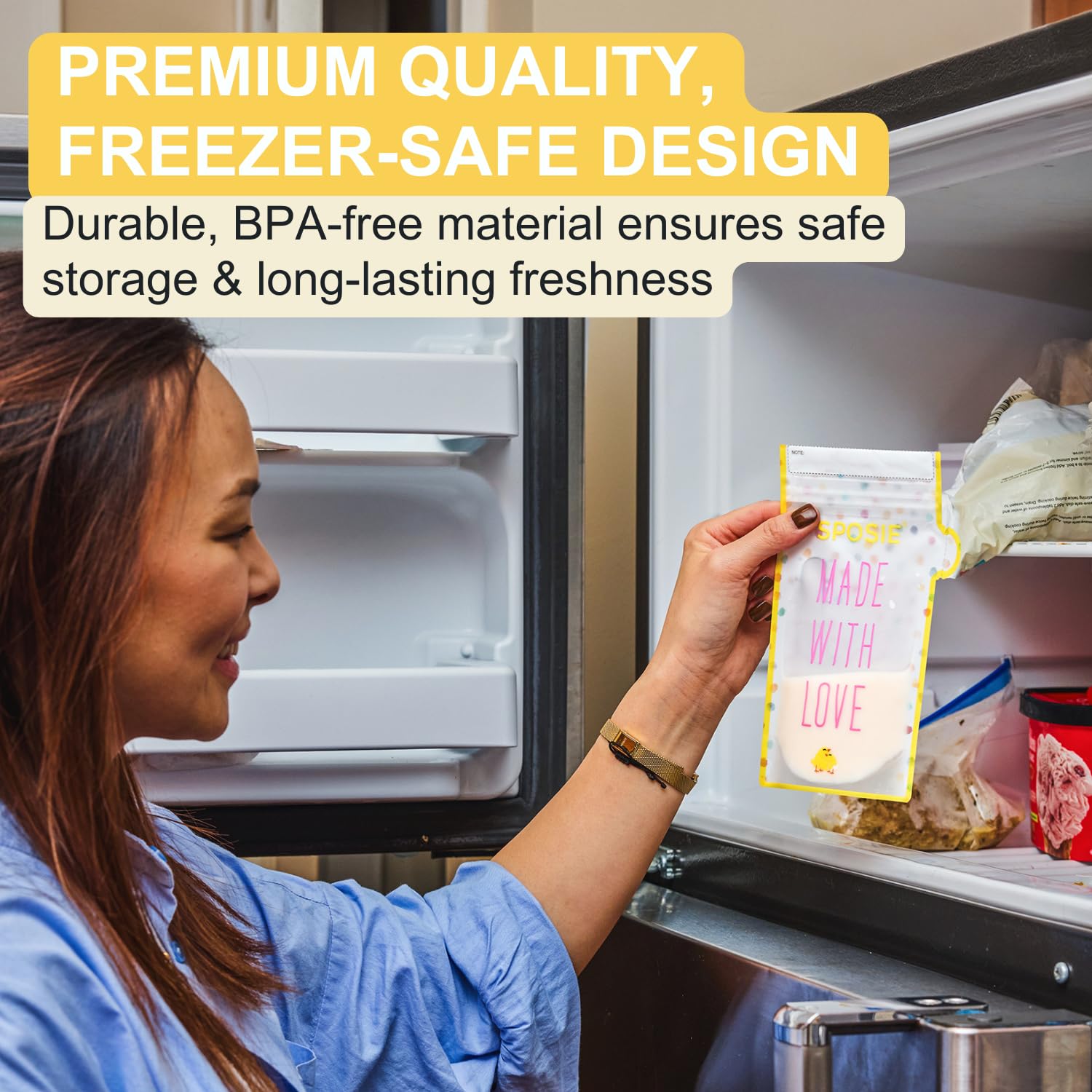 SPOSIE SimpleFeed bag slim design fits neatly in fridge shelves