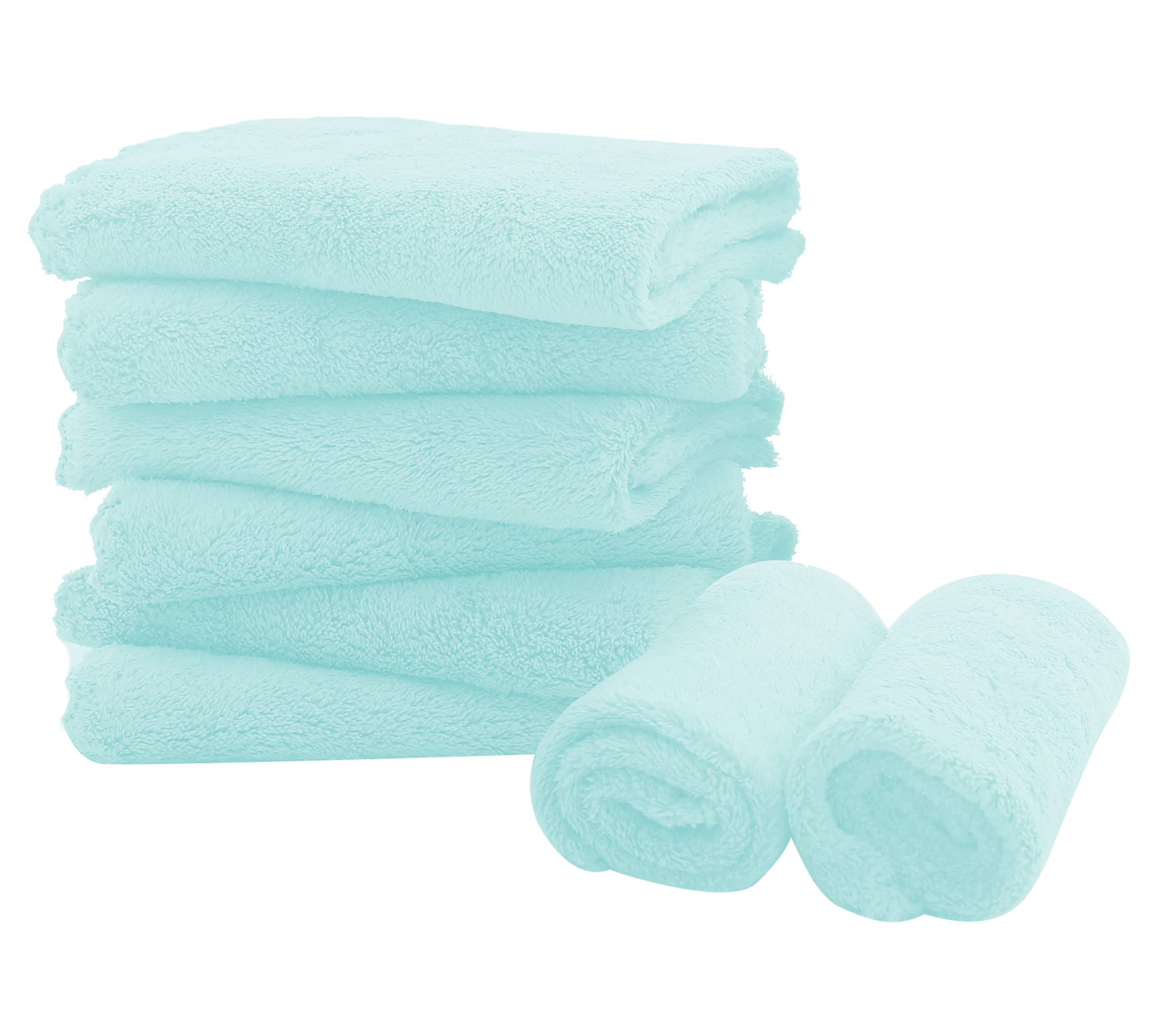 Spotted Play 8-pack burp cloths in coral fleece for feeding protection.