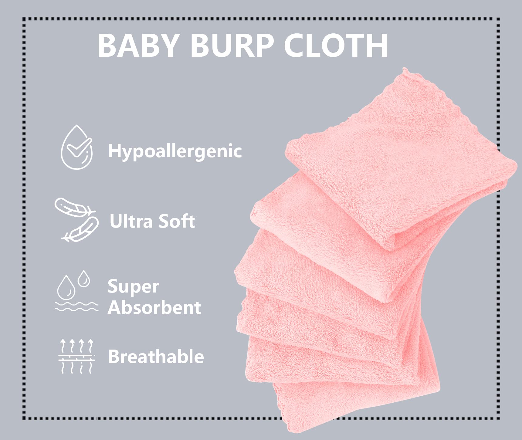 Spotted Play coral fleece burp cloth 20x10 close-up showing ultra-absorbent fabric for spills