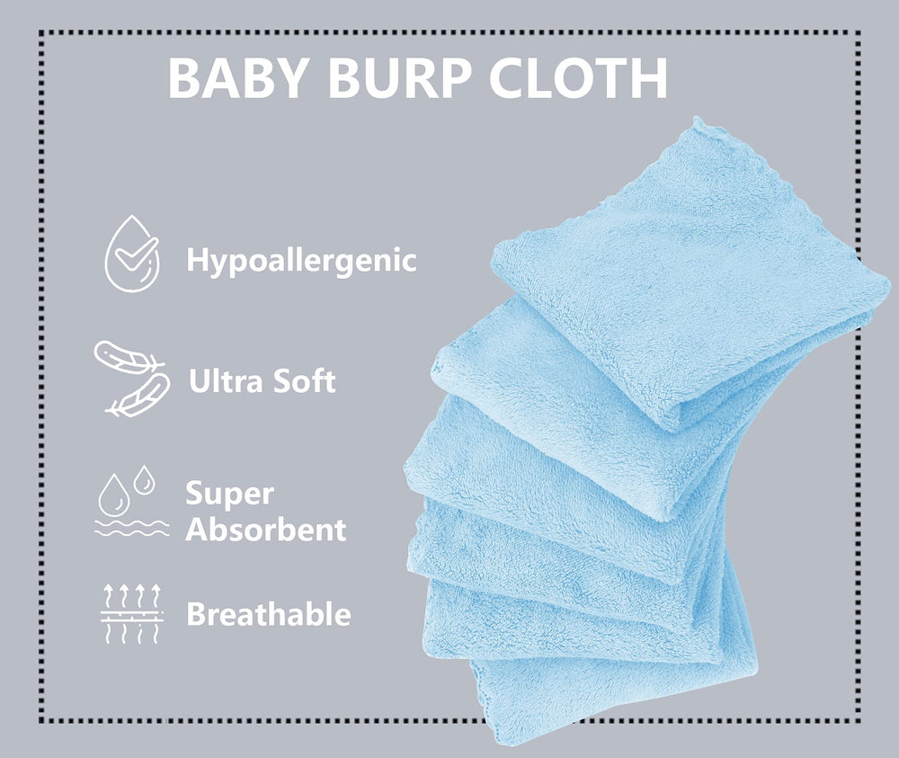 Spotted Play Aquamarine burp cloths demonstrating quick spill absorption for on-the-go feeds.