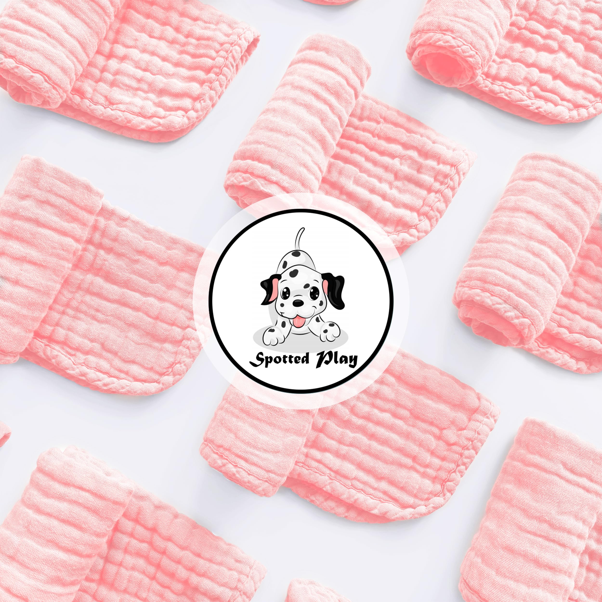 Spotted Play baby burp cloths soft cotton—gentle against sensitive skin during feeds.
