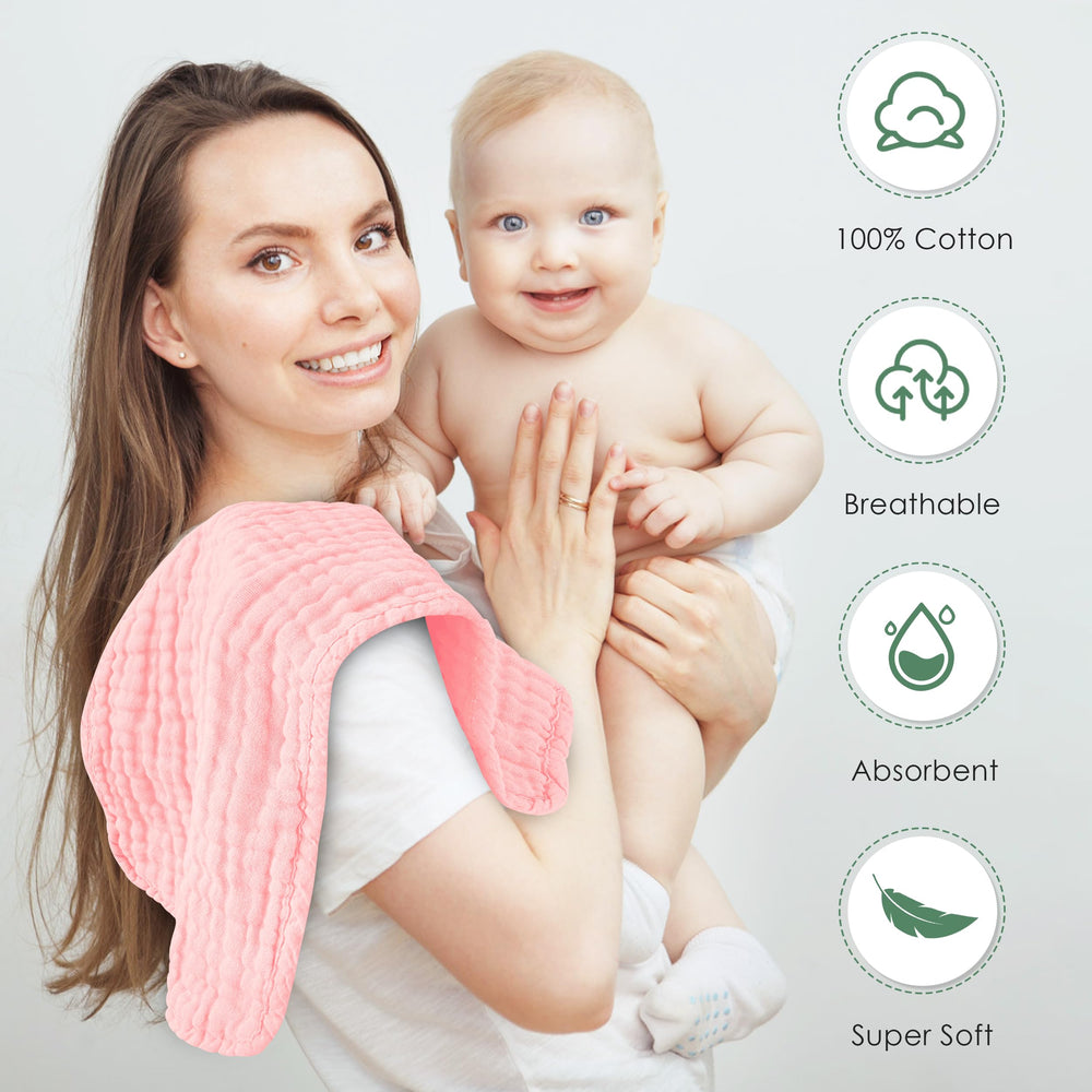 Spotted Play 12-pack pink burp cloths make a practical baby gift.