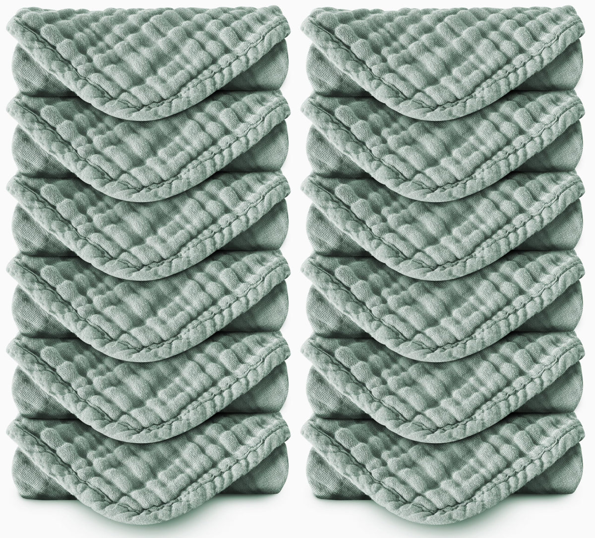 Spotted Play burp cloths in green, 20x10 inches, ultra-soft for delicate baby skin.