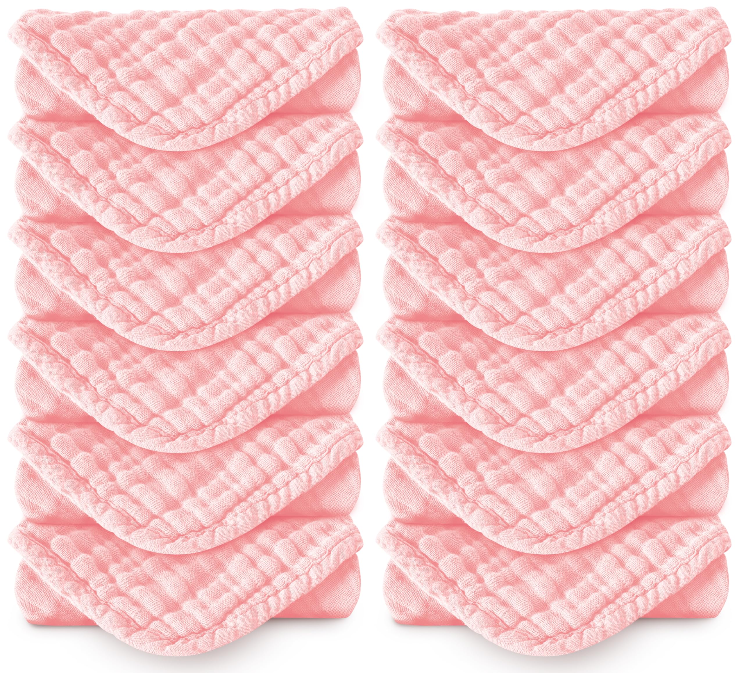 Spotted Play muslin burp cloths pink 20x10 pack—soft, absorbent fibers for burping.