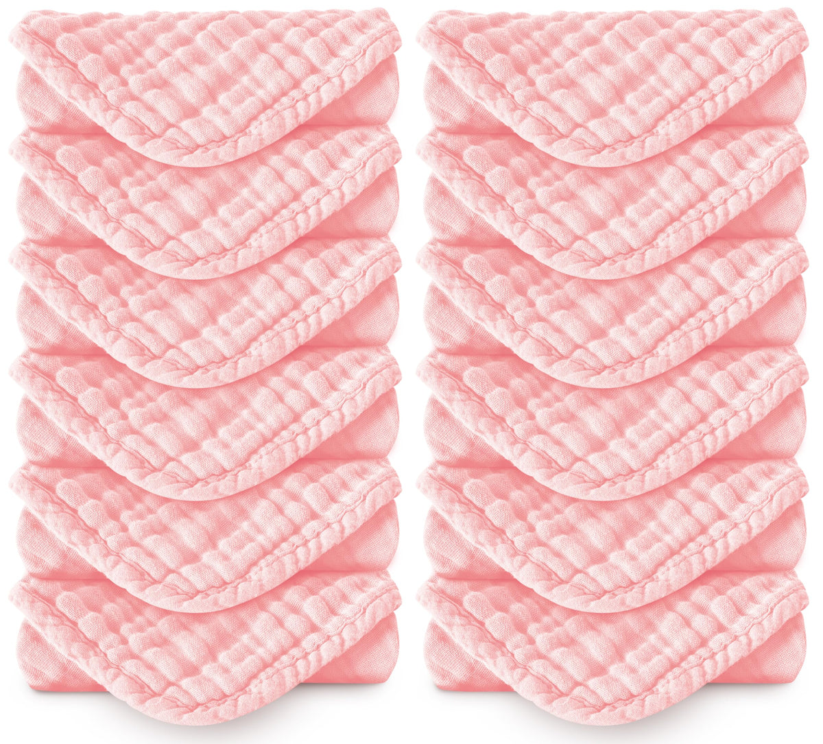 Spotted Play muslin burp cloths pink 20x10 pack—soft, absorbent fibers for burping.