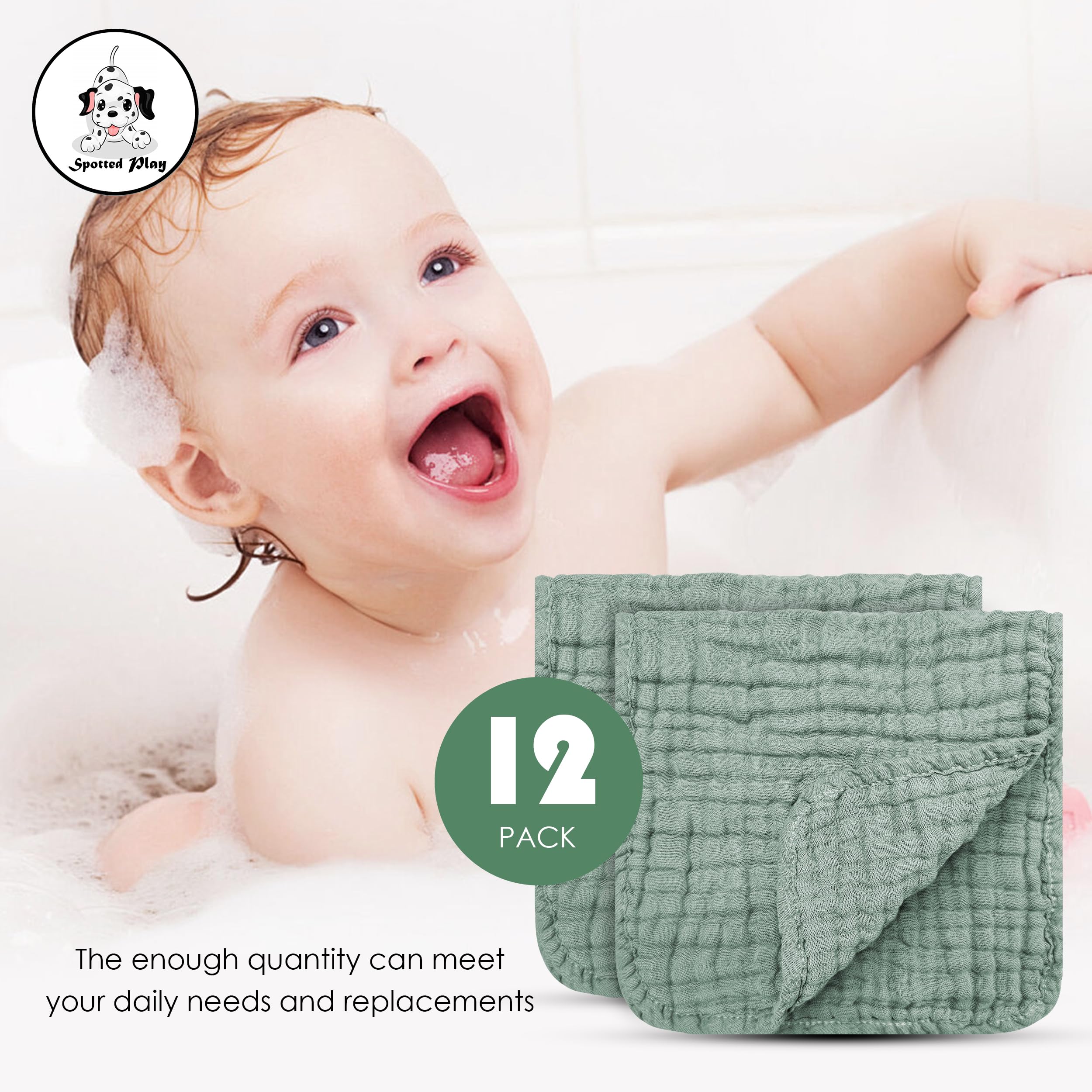 Spotted Play burp cloths with reinforced edges built for longevity.