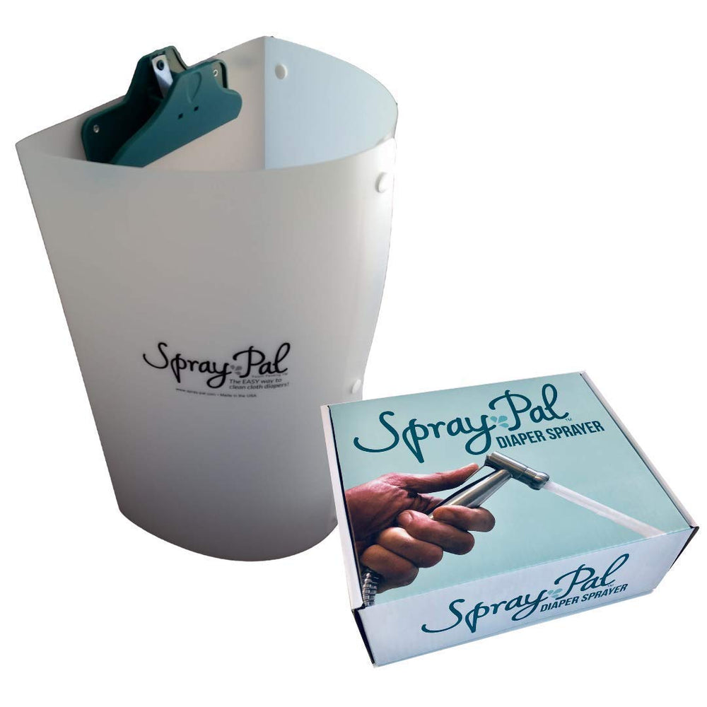 Spray Pal Premium Cloth Diaper Sprayer Shield image showing mess-free spraying for clean diapers.