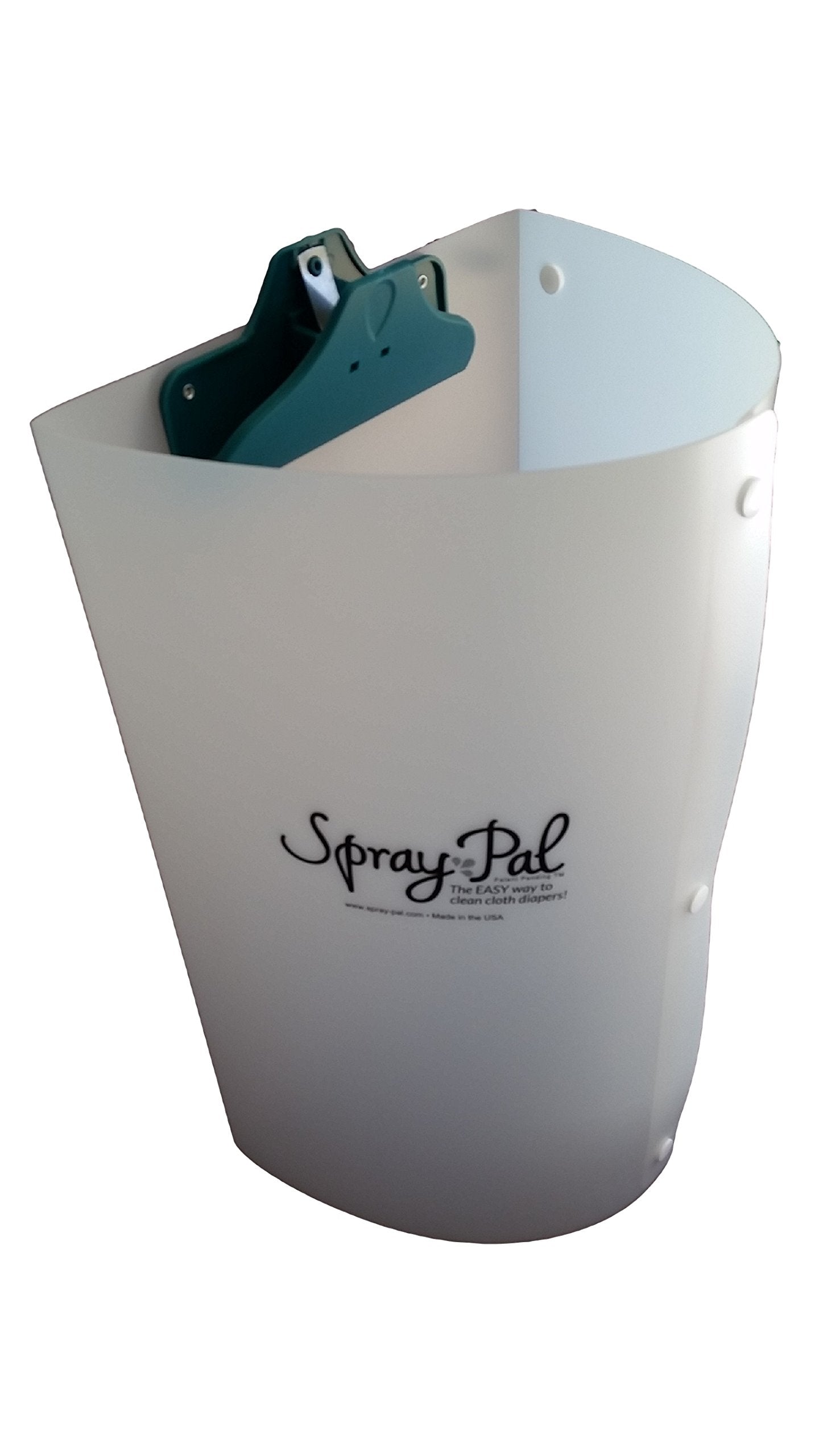 Spray Pal shield in use blocks diaper sprayer splatter for mess-free rinsing