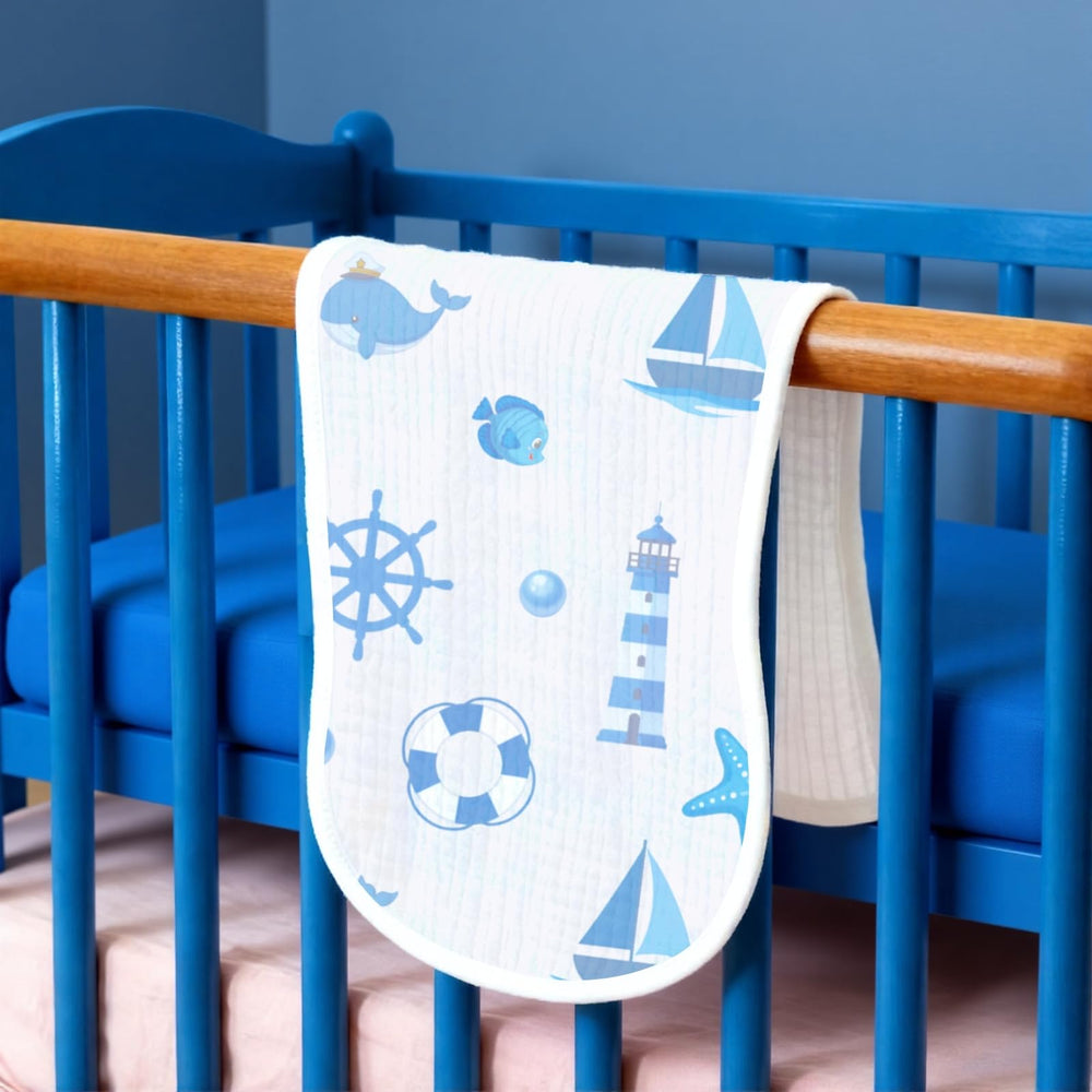 Spriggenix blue burp cloths close-up fabric texture for newborn skin safety