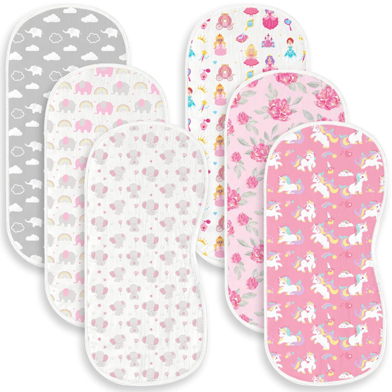 Spriggenix pink burp cloth with elephant pattern offers soft, absorbent protection during feeds.