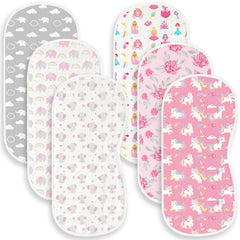 Spriggenix pink burp cloth with elephant pattern offers soft, absorbent protection during feeds.