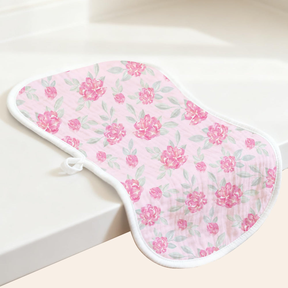Spriggenix pink elephant-pattern burp cloth complements baby outfits.