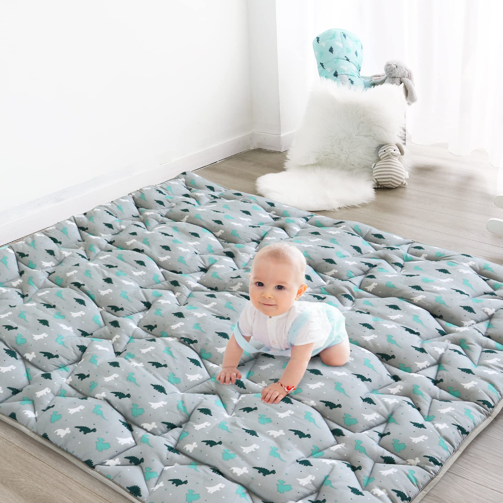 SPRINGSPIRIT baby play mat 50x50 dinosaur-grey pattern for safe crawling.