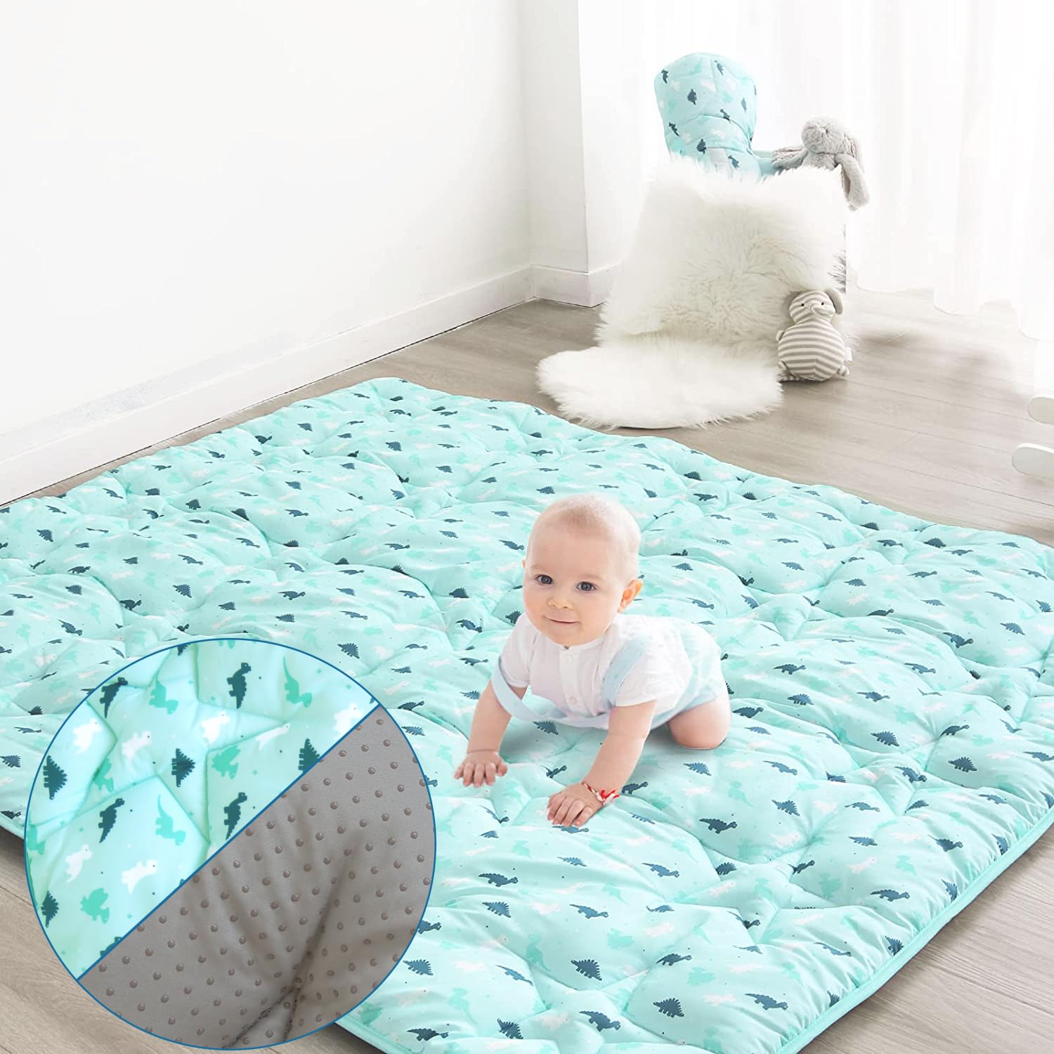 SPRINGSPIRIT Baby Play Mat with dinosaur pattern offers soft floor time for crawlers.