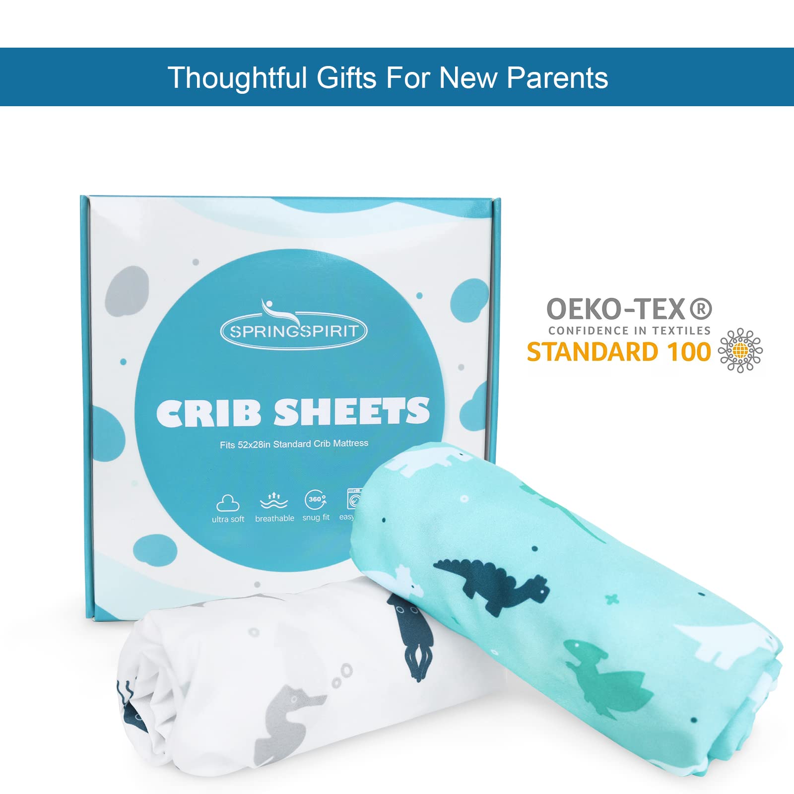 SPRINGSPIRIT crib sheets snug-fit elastic band keeps sheet secure on standard crib