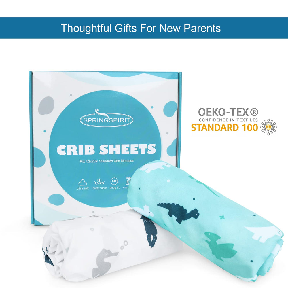 SPRINGSPIRIT crib sheets snug-fit elastic band keeps sheet secure on standard crib