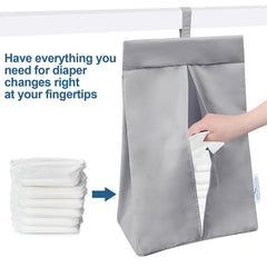 SPRINGSPIRIT diaper stacker hanging installation illustrates hands-free setup.