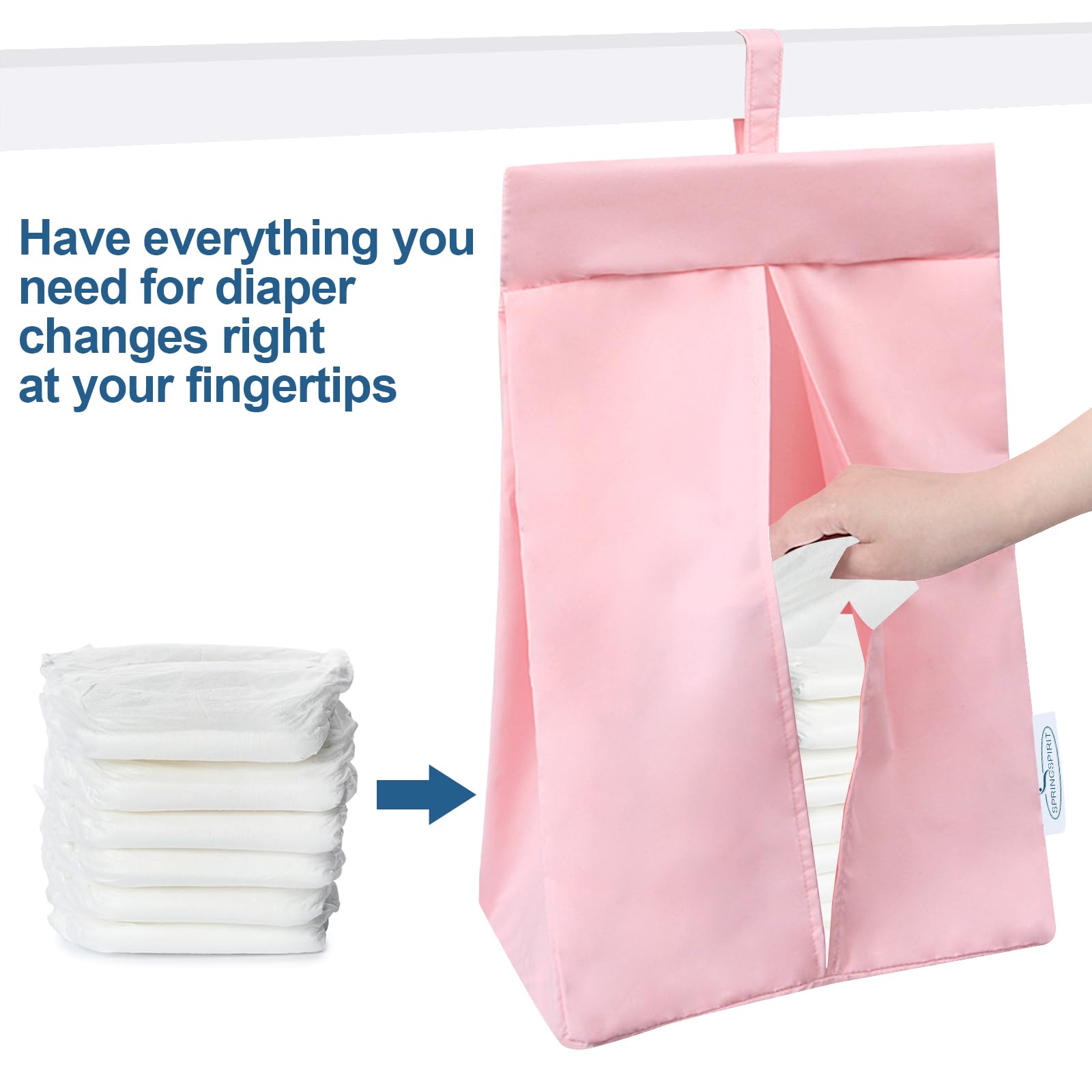 SPRINGSPIRIT diaperstacker in-use in nursery for hands-free diaper access